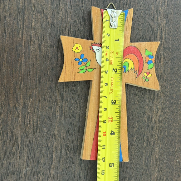 Cross El Salvador Vtg Handmade Rooster Rainbow Folk Art Colors Floral Religious - Picture 13 of 15